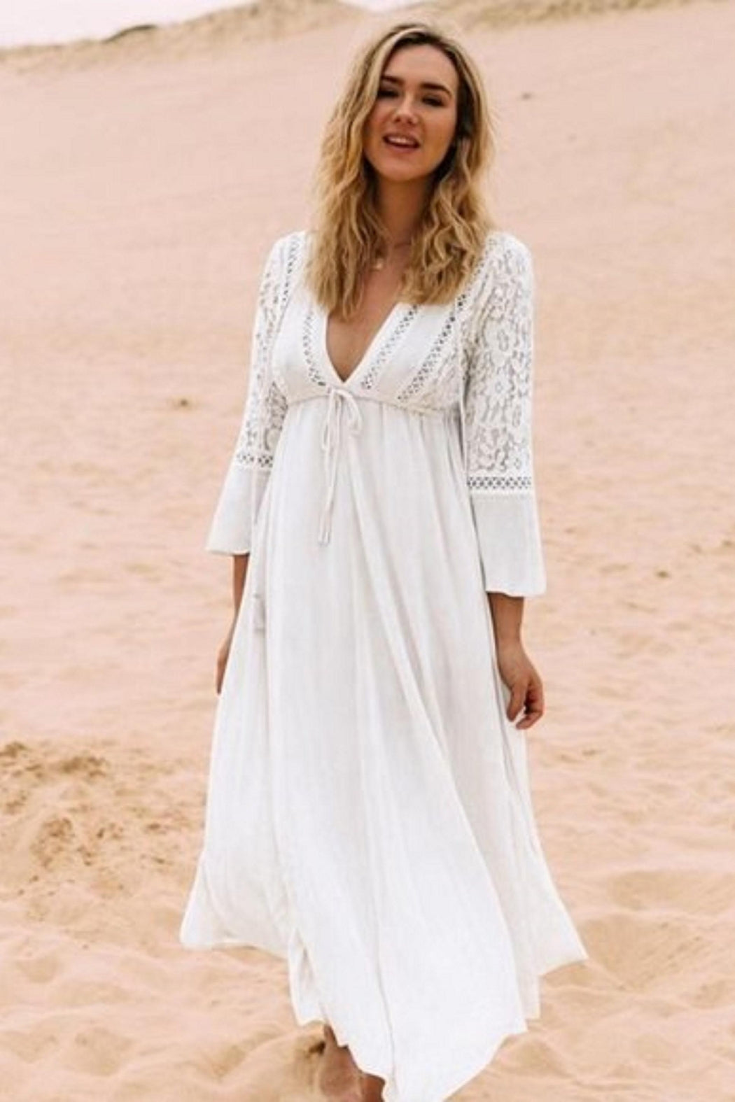 Boho White Lace Beach Dress Bikini Coverup Robe Style Dress Boho White Lace Beach Dress Bikini Coverup Robe Style Dress