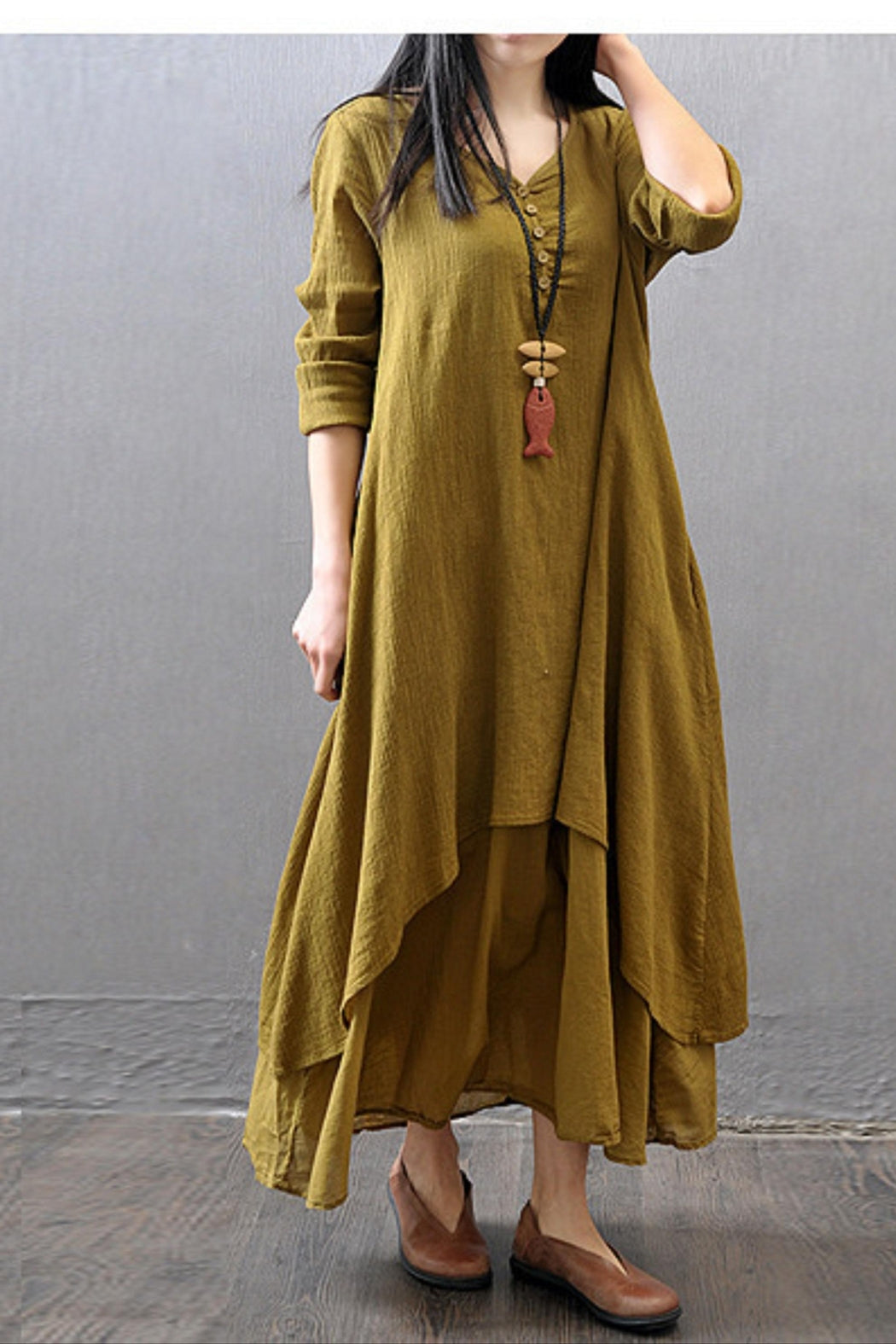 Double Layered Hem Maxi Dress Green / 3XL