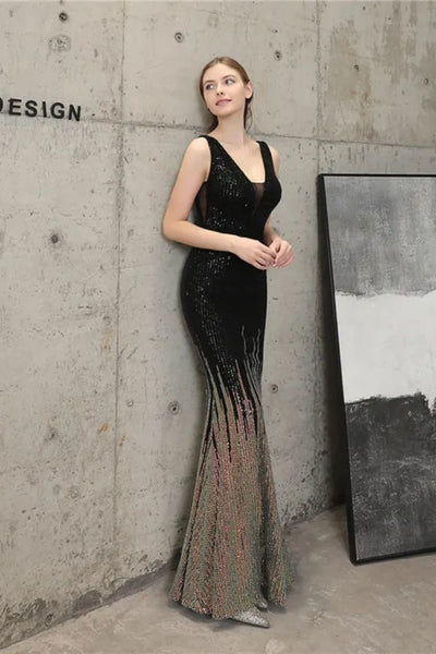 New Year Gala Dress Glittering Evening Gown Formal Dresses Black & Gold Sequin Dress Evening Dress Black / L