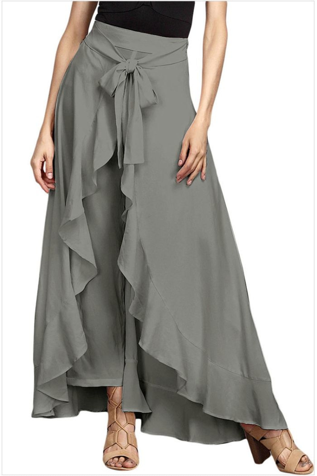 Pants Skirt Combo High Rise Pants With a Wrap Around Ruffle Hem