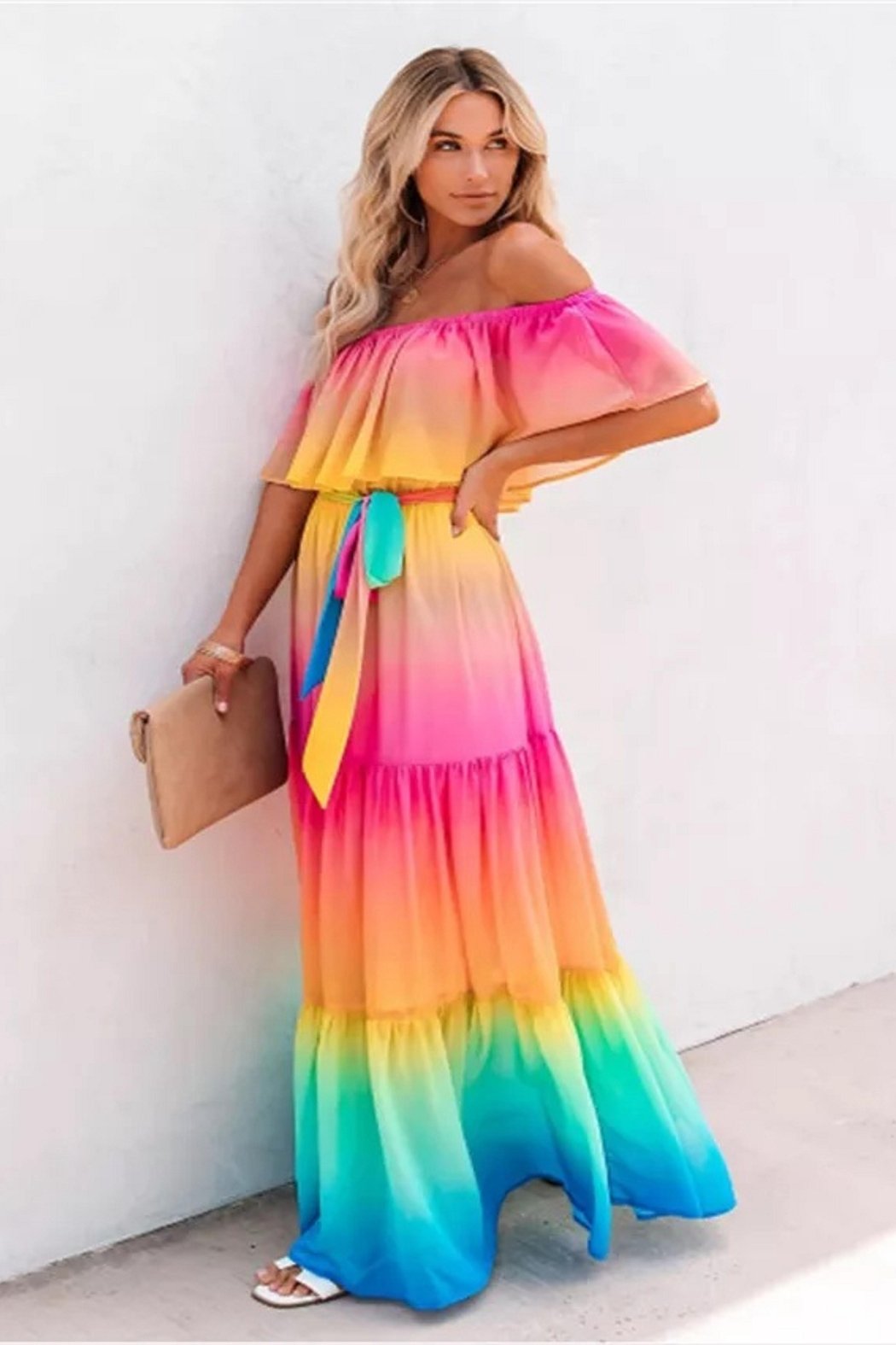 knee length dresses for ladies Exclusive Rainbow Ombre Sequin Maxi Dress - Glamorous & Trendy