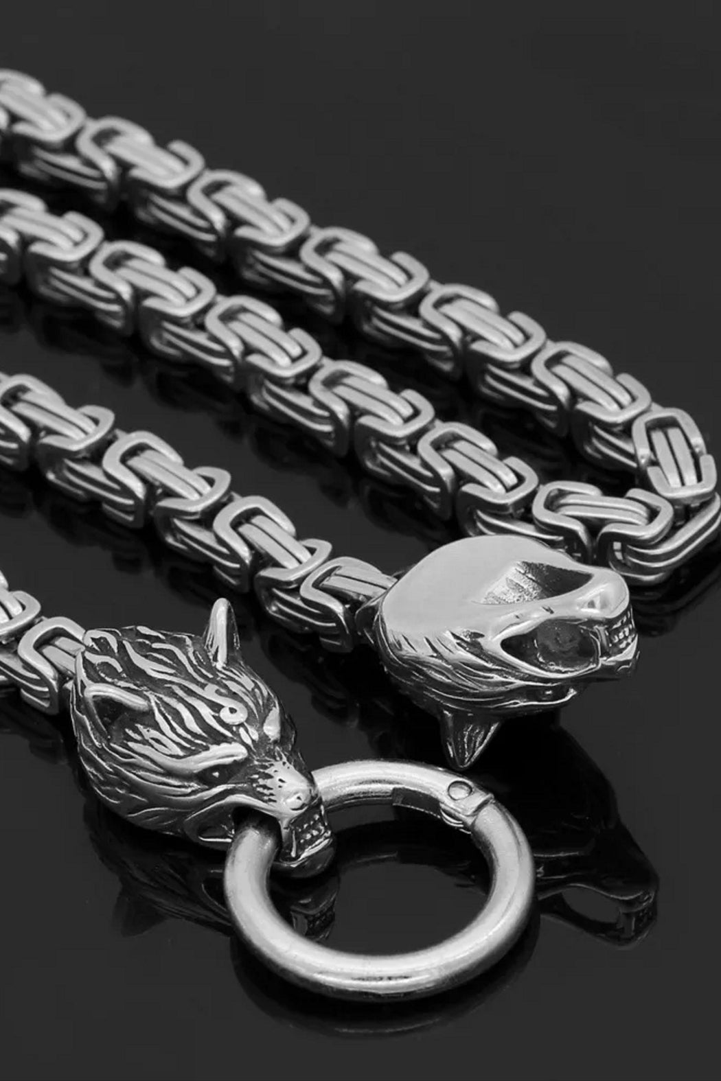 Valentine Gift - Wolf Head Mjolnir Thor Hammer Pendant Steel