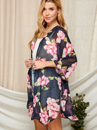 Women Multi Color Floral Open Kimono