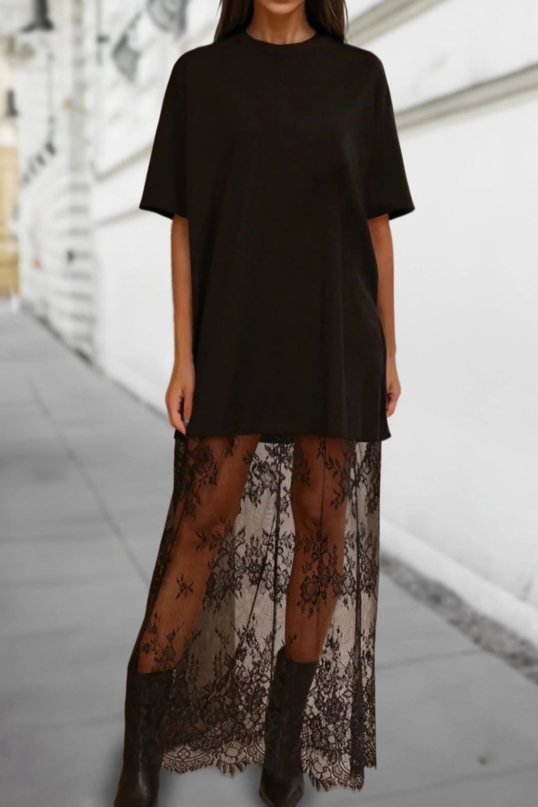 Lace Bottom T-Shirt Dress Shoptiques Lace Bottom T-Shirt Dress Shoptiques