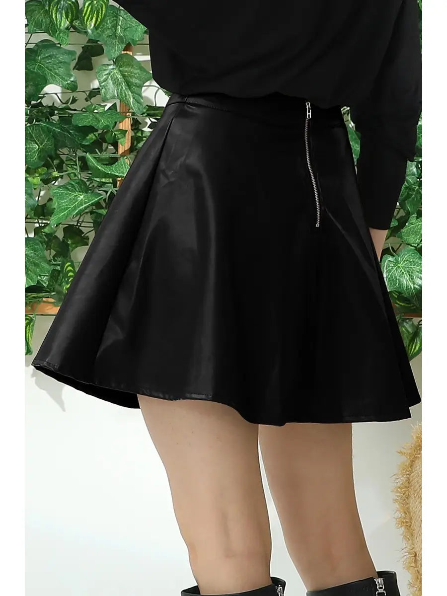 Black Faux Leather Skirt with Back Zipper - Athena's Fashion Boutique