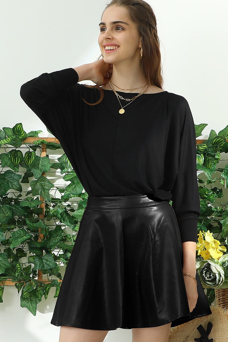 Black Faux Leather Skirt with Back Zipper - Athena's Fashion Boutique