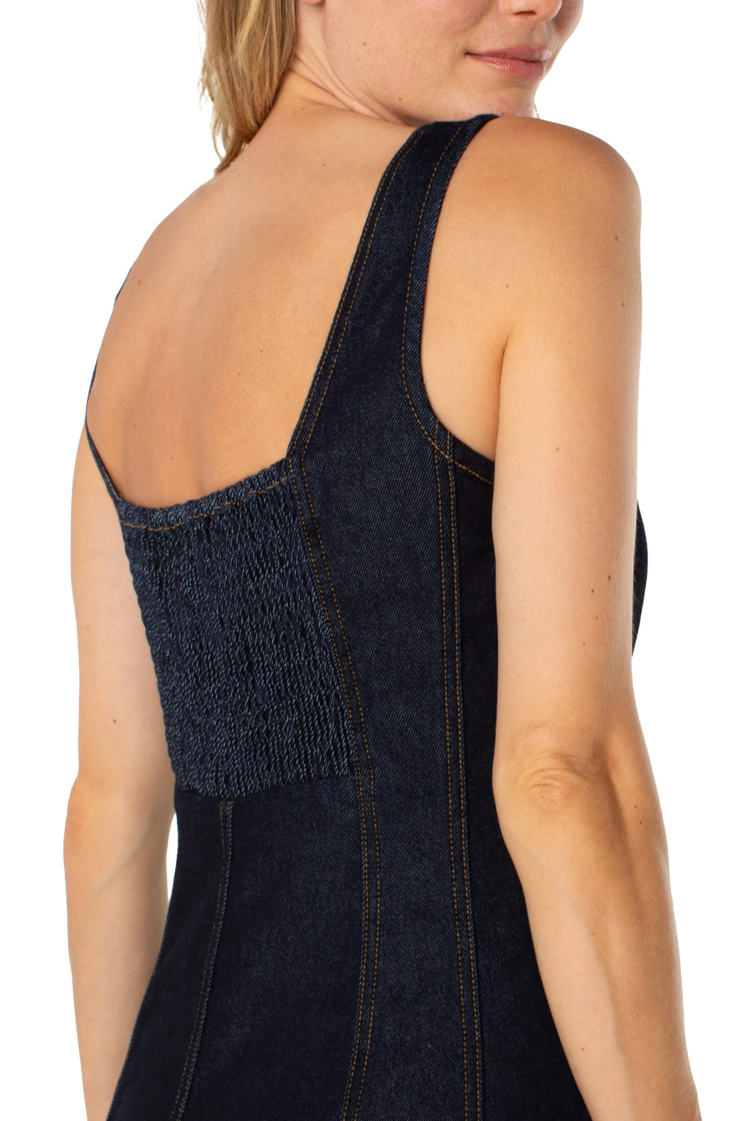Midi Dress with Smocked Back Blue / S Midi Dress with Smocked Back Blue / S