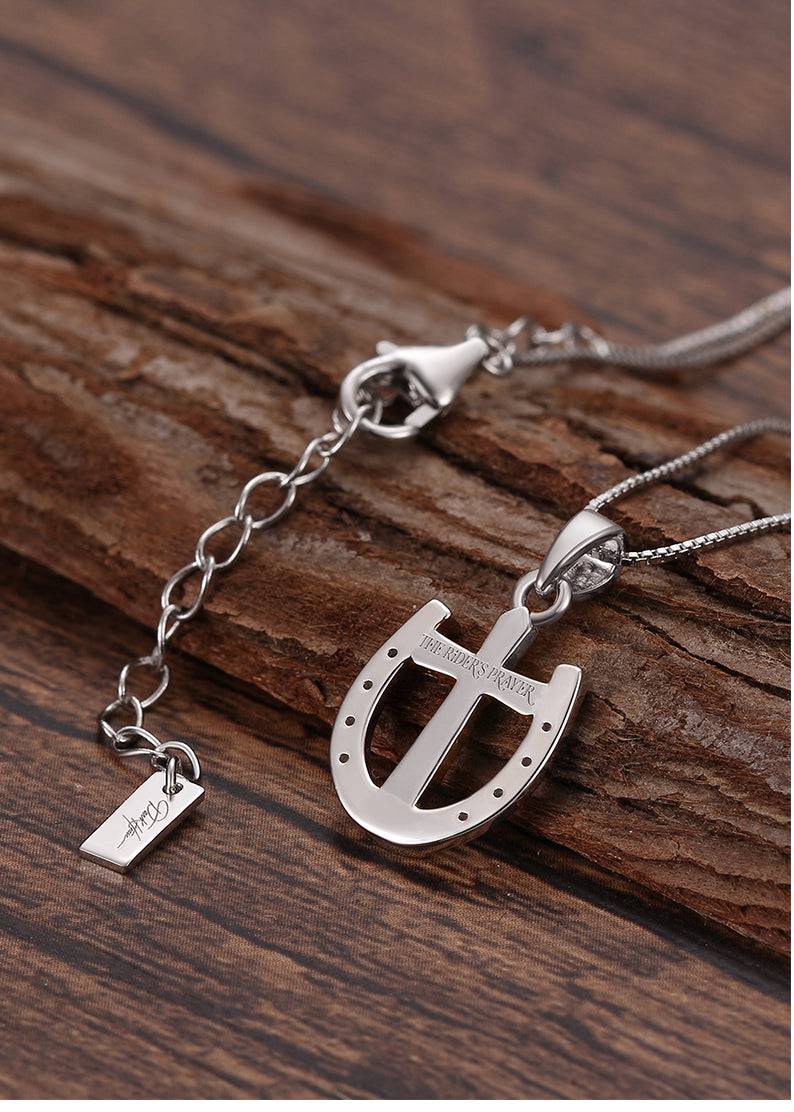 Saints Rider's Prayer Mini Cross Necklace in Silver