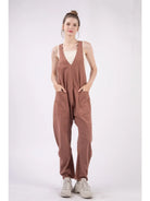 Mocha Casual Loose Fit Solid Knit Baggy Jumpsuit