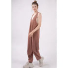 Mocha Casual Loose Fit Solid Knit Baggy Jumpsuit