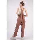 Mocha Casual Loose Fit Solid Knit Baggy Jumpsuit