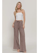 Mocha Drawstring Crinkle Knit Long Pants
