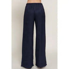 Women's Navy Drawstring Crinkle Long Pants