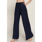 Women's Navy Drawstring Crinkle Long Pants