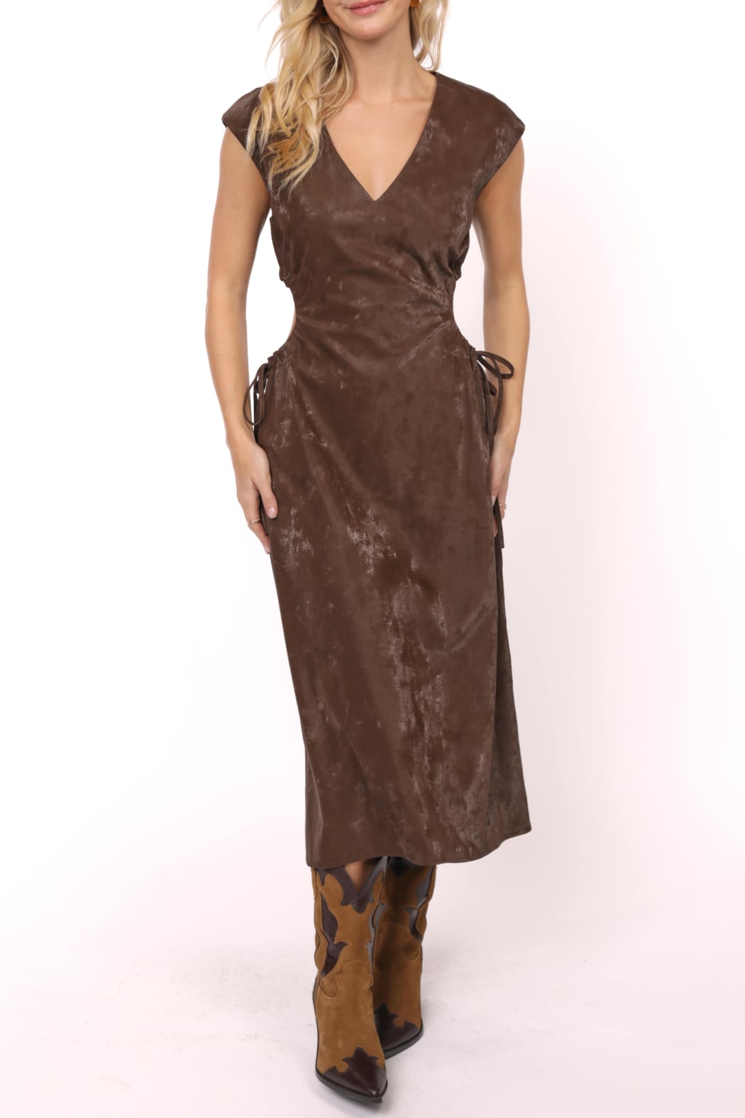 New Chapter Vegan Leather Cut Out Dress DK.Brown / M