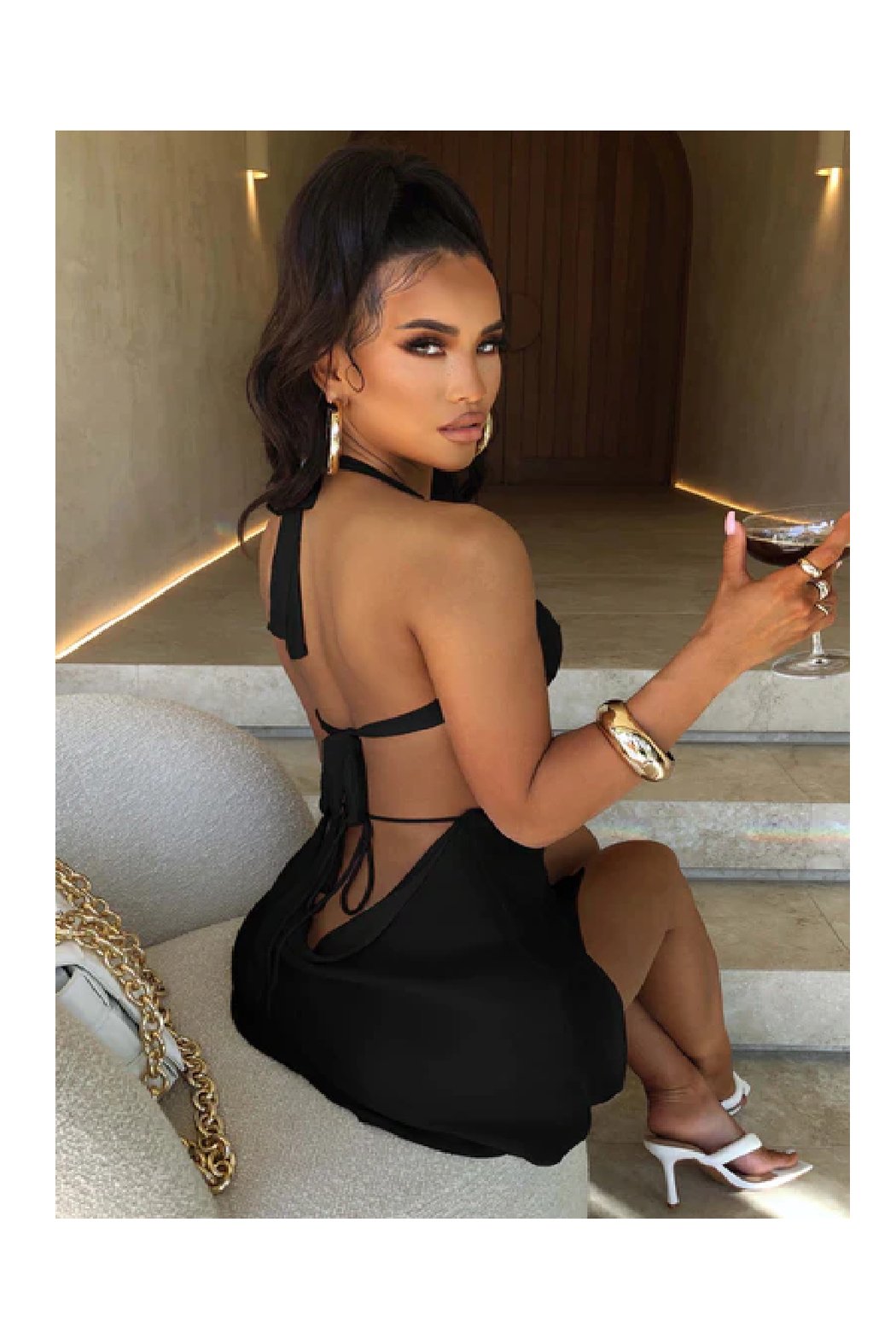 Valentine Gift - Backless Halter Neck Cut Out Dress Hollow Out Micro Mini Black Cocktail Dress Black / S Valentine Gift - Backless Halter Neck Cut Out Dress Hollow Out Micro Mini Black Cocktail Dress Black / S