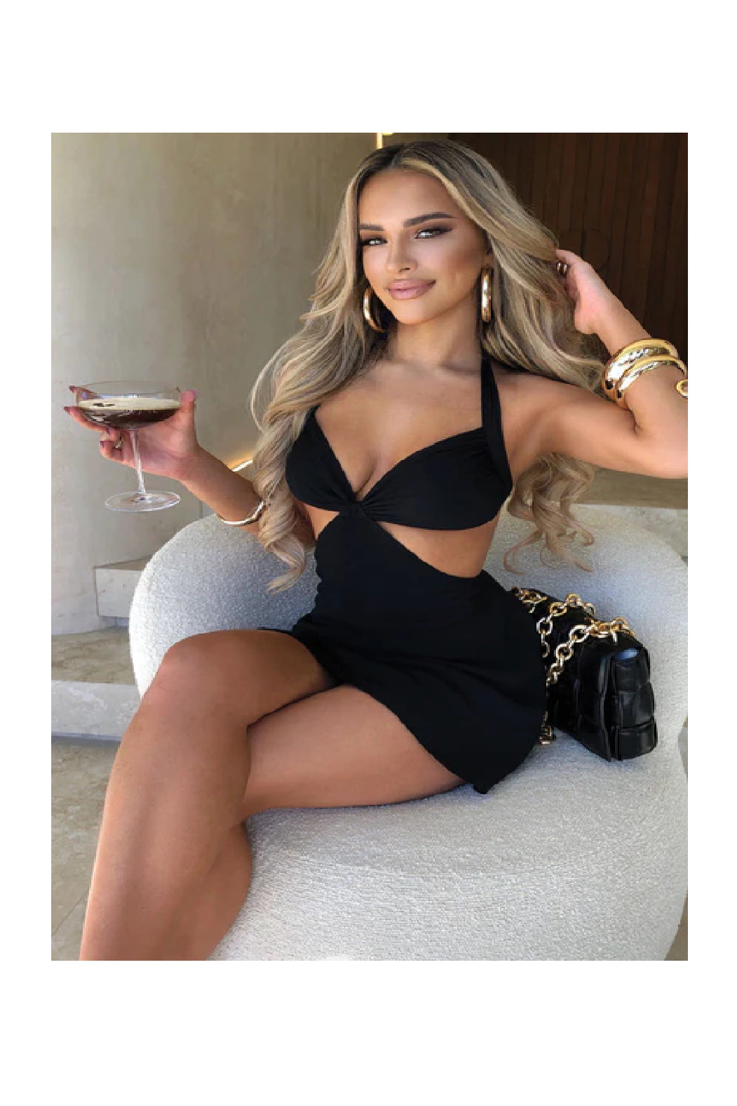 Valentine Gift - Backless Halter Neck Cut Out Dress Hollow Out Micro Mini Black Cocktail Dress Black / S