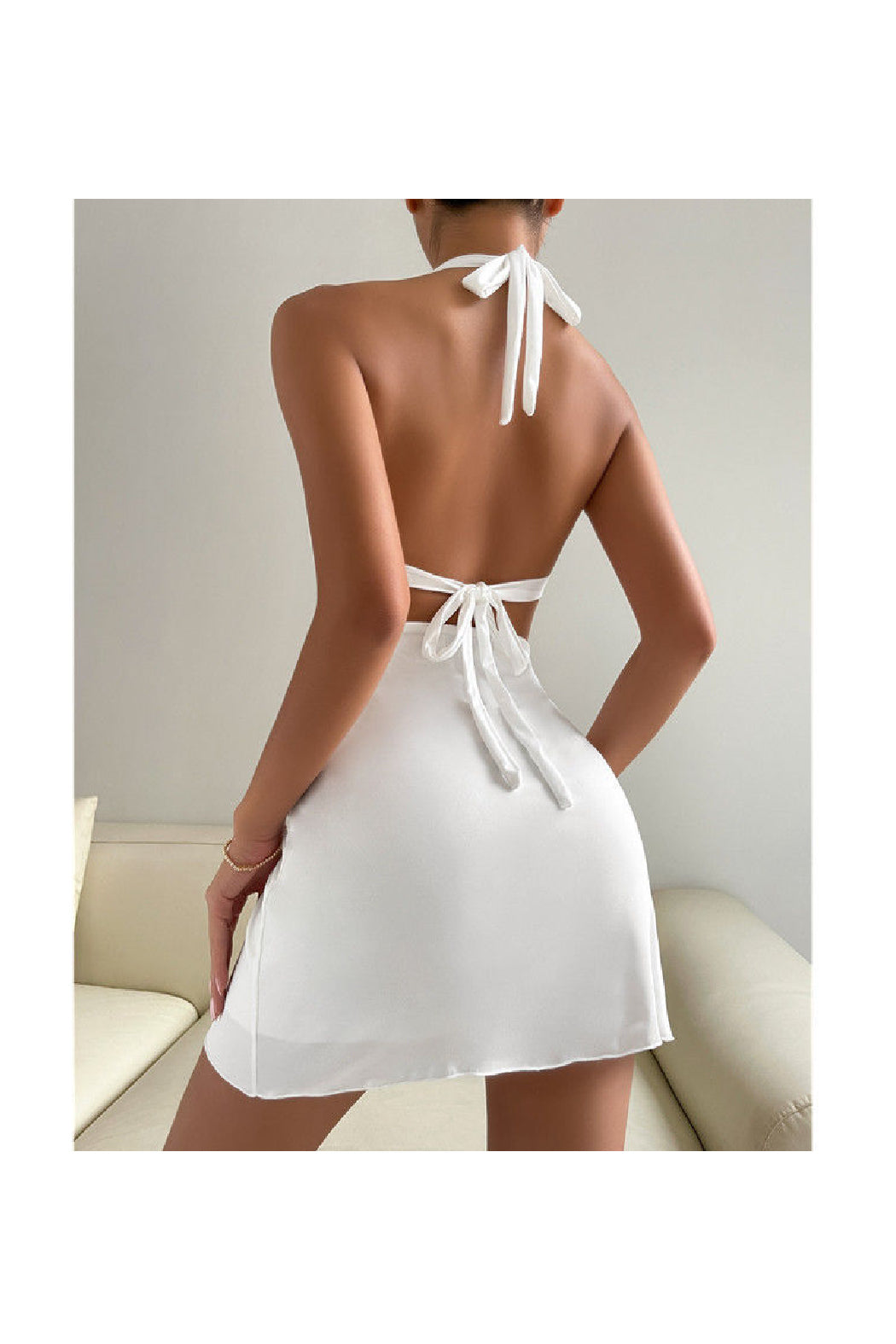 Backless Halter Neck Cut Out Dress Hollow Out Micro Mini White Cocktail Dress - White / S Backless Halter Neck Cut Out Dress Hollow Out Micro Mini White Cocktail Dress - White / S