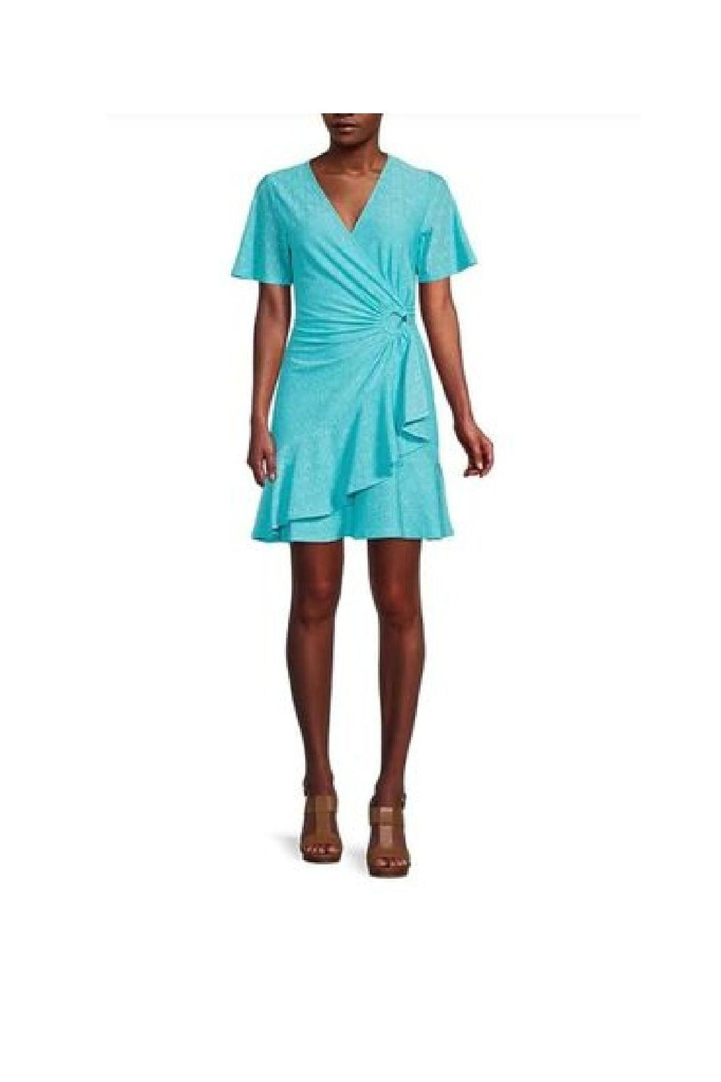 Michael Kors Women's Surplice V-Neck Short Flutter Dress Medium, Blue