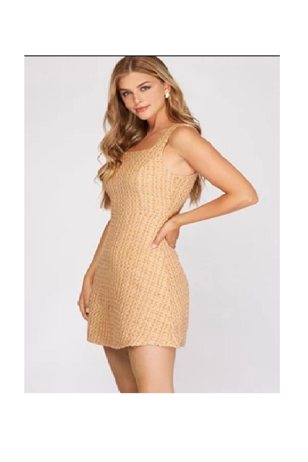 Metallic Tweed Fit & Flare Dress - She + Sky - Lush Lemon Taupe / S Metallic Tweed Fit & Flare Dress - She + Sky - Lush Lemon Taupe / S