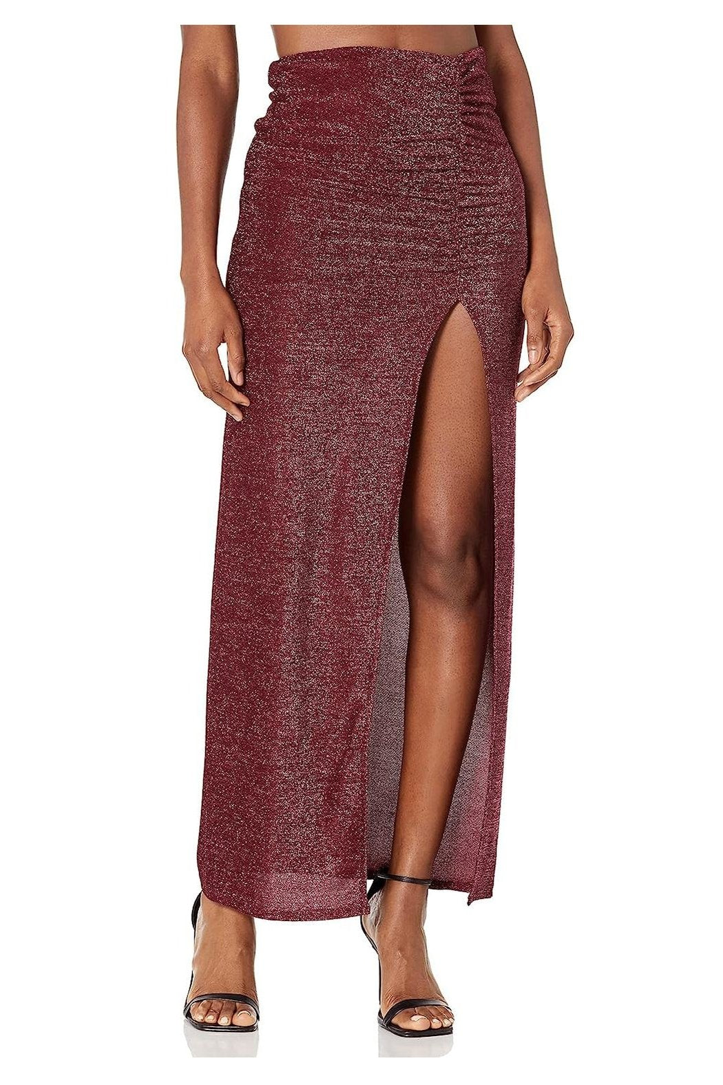 Xtraordinary Spaghetti Strap Cinched V-Neck Top & Glitter Knit Slit Long Skirt 2-Piece Dress Xtraordinary Spaghetti Strap Cinched V-Neck Top & Glitter Knit Slit Long Skirt 2-Piece Dress