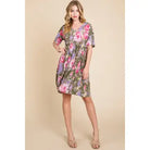 Women's Olive Floral Shirred Waist Dress