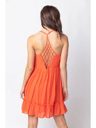 Orange Woven Lattice Open Back Mini Dress - Athena's Fashion Boutique