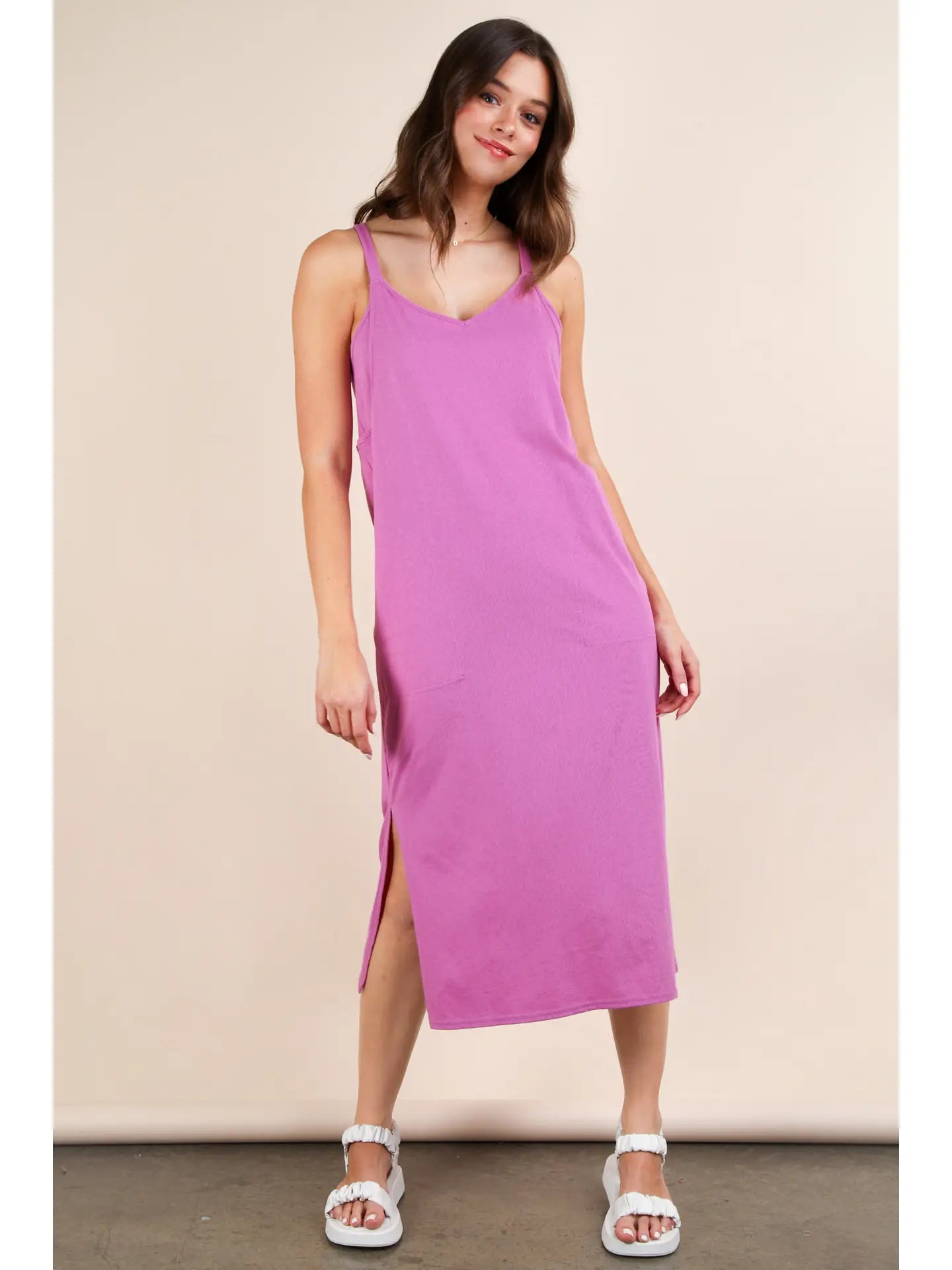 Orchid V-Neck Sleeveless Casual Comfy Midi Dress 