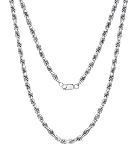 X Diamond Cut Rope Chain Silver