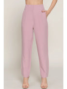 Pale Pink High Waist Pintuck Detail Long Pants