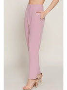 Pale Pink High Waist Pintuck Detail Long Pants