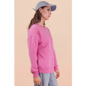 Pink Oversized Casual Comfy Solid Knit Pocket Sweatshirt