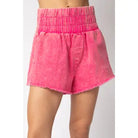 Hot Pink High-Waist Washed Twill Shorts