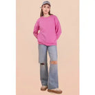 Pink Oversized Casual Comfy Solid Knit Pocket Sweatshirt