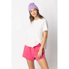 Hot Pink High-Waist Washed Twill Shorts