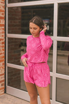 Long Sleeve Pink Southwest Crop Mesh Top - Athena's Fashion Boutique