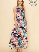 Plus Size Floral Sleeveless Maxi Dress with Pockets