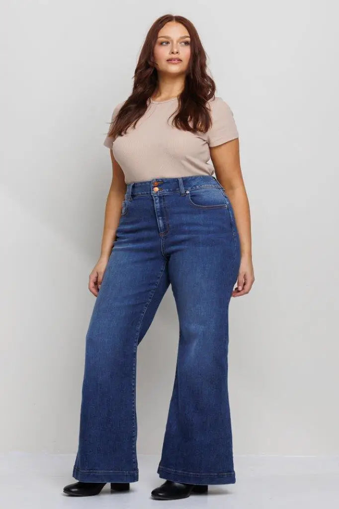 Women's Plus Size Classic Mid Rise Flare Jeans - Athena's Fashion Boutique