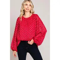 Gold Polka Dot Chiffon Women's Bubble Sleeve Blouse - Athena's Fashion Boutique