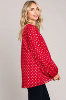 Gold Polka Dot Chiffon Women's Bubble Sleeve Blouse - Athena's Fashion Boutique