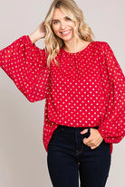 Gold Polka Dot Chiffon Women's Bubble Sleeve Blouse - Athena's Fashion Boutique