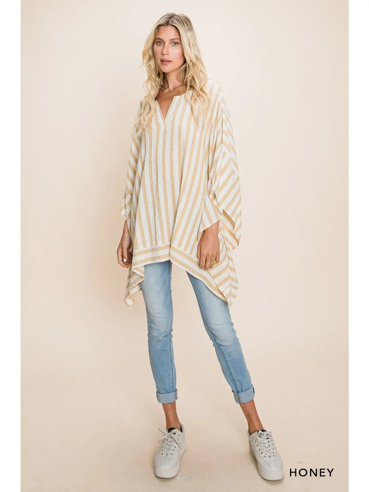 Stripe Cotton Poncho Cover Up - Athena's Fashion Boutique