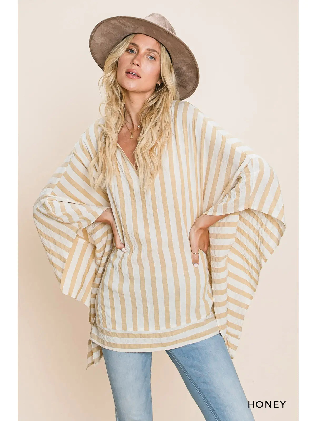 Stripe Cotton Poncho Cover Up - Athena's Fashion Boutique