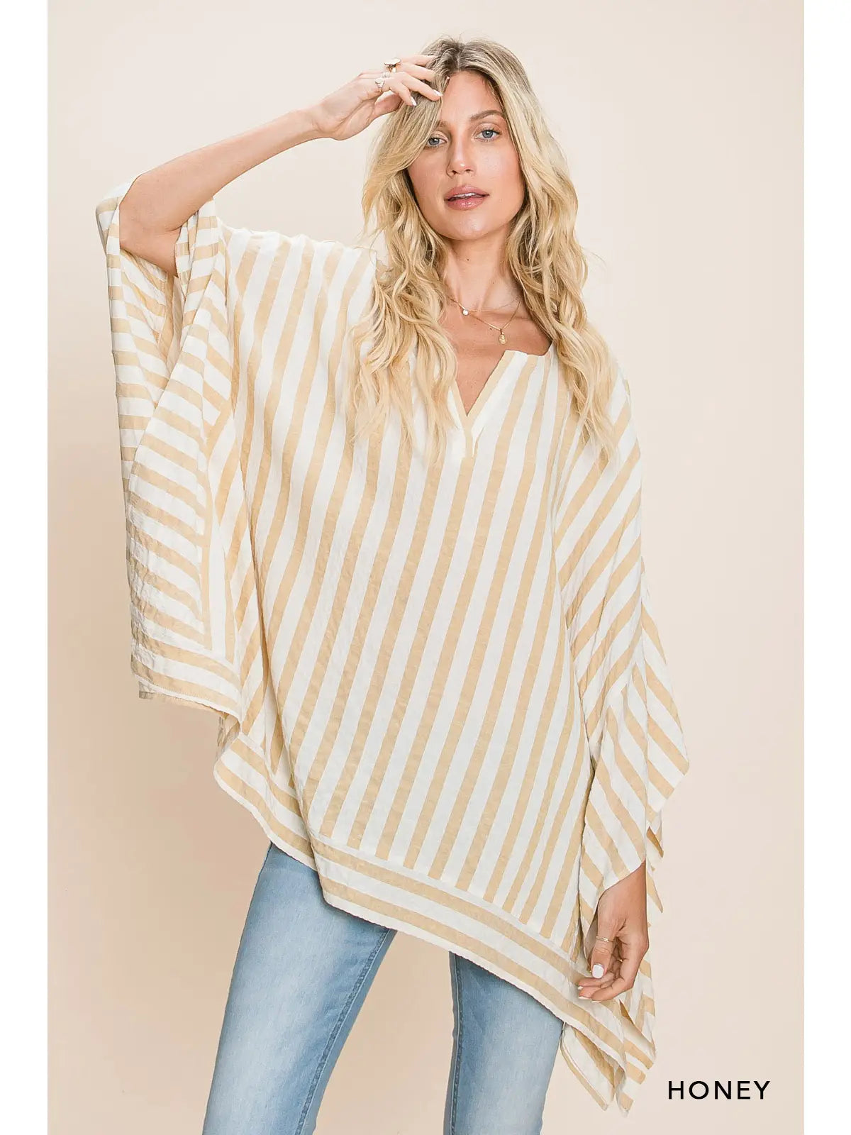 Stripe Cotton Poncho Cover Up - Athena's Fashion Boutique