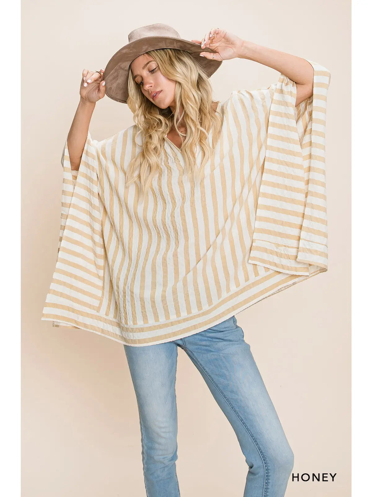 Stripe Cotton Poncho Cover Up - Athena's Fashion Boutique