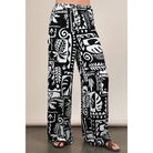 Black and White Printed Casual Wide Leg Resort Pants