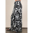 Black and White Printed Casual Wide Leg Resort Pants