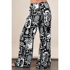 Black and White Printed Casual Wide Leg Resort Pants