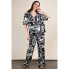 Black and White Printed Casual Wide Leg Resort Pants