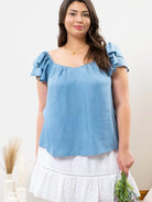 Plus Chambray Ruffle Sleeve Top